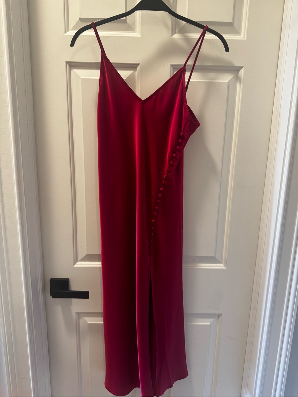 Magenta Satin Slip Dress with Side Button Detail